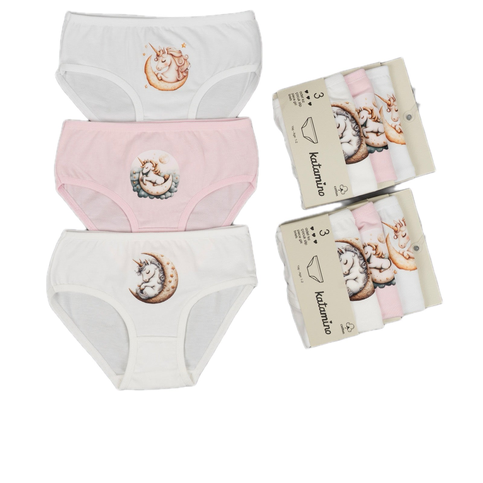 Pack of 3 briefs for girl cotton moon design