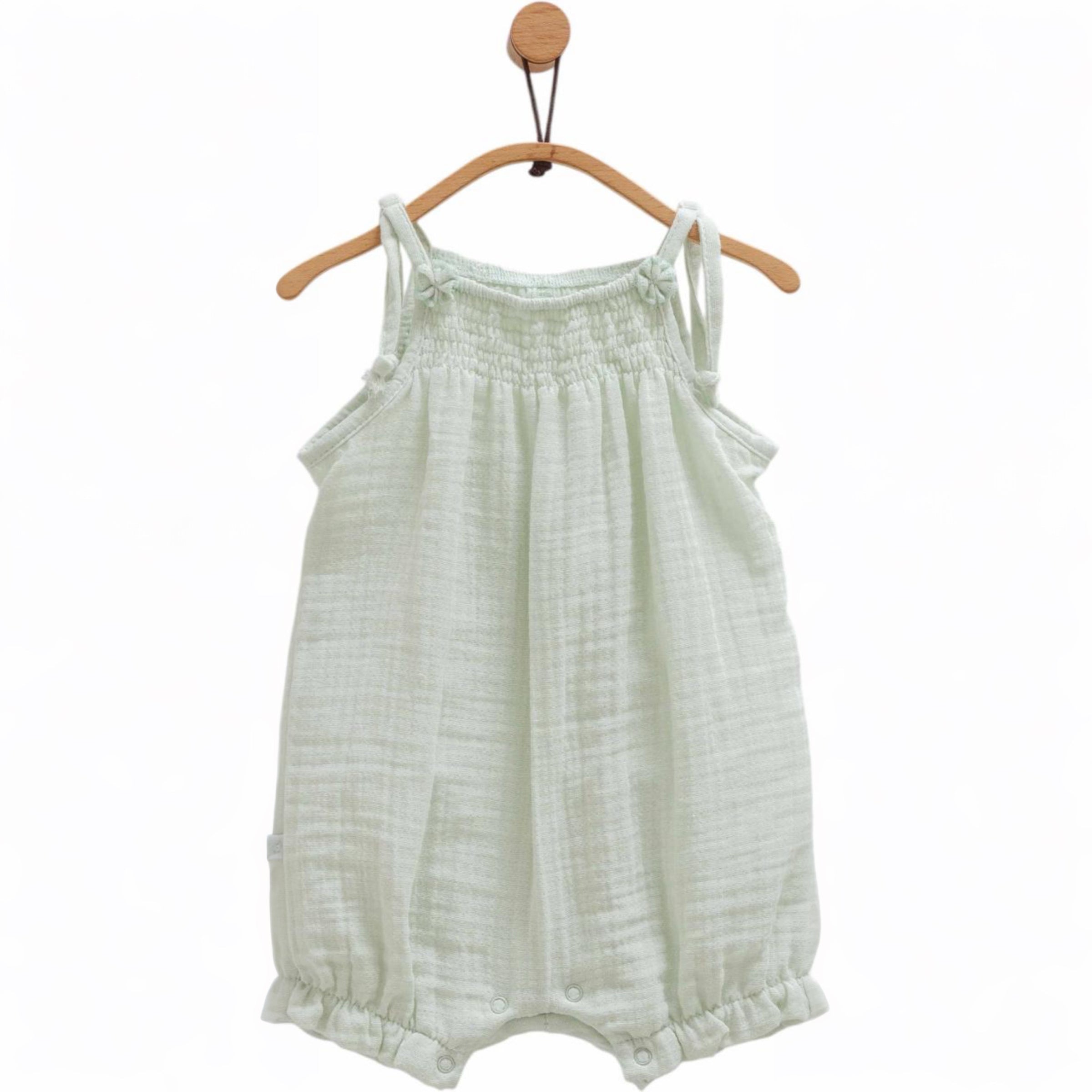 Summer green romper for baby girl sleeveless muslin cotton breathable