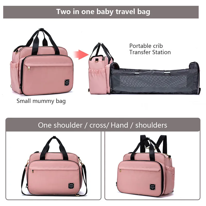Baby Diaper Bags with Changing Station, Waterproof Large Capacity Diaper Bag with Crib