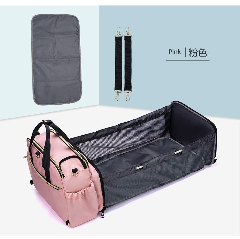 Baby Diaper Bags with Changing Station, Waterproof Large Capacity Diaper Bag with Crib