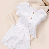2 pieces summer sleepwear pyjama for boy starfishes design with buttons