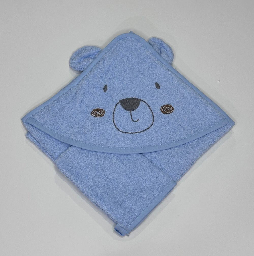 Cotton baby towel hooded 90*90cm bear with ears blue with gloves