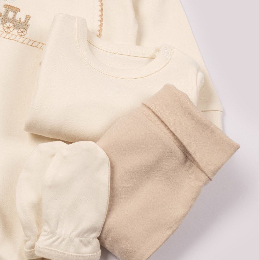 Newborn baby boy hospital set 5 pieces 100% cotton beige