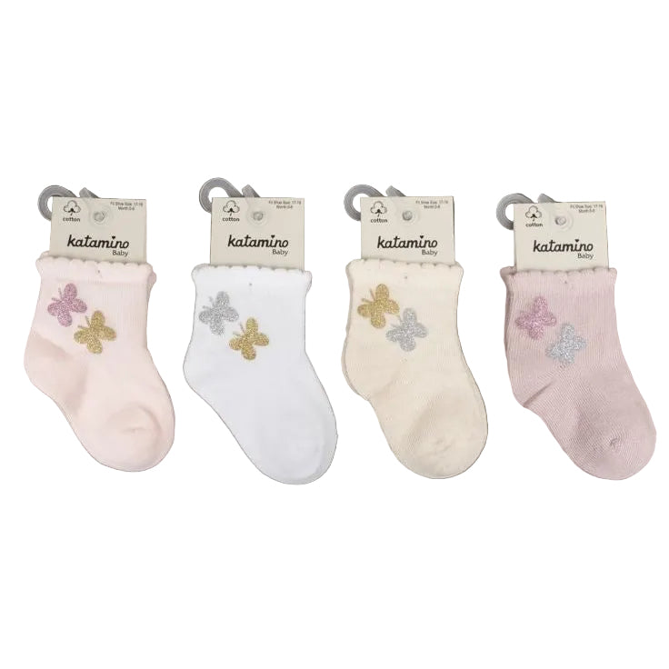 One pair of baby girl sock two papillon design