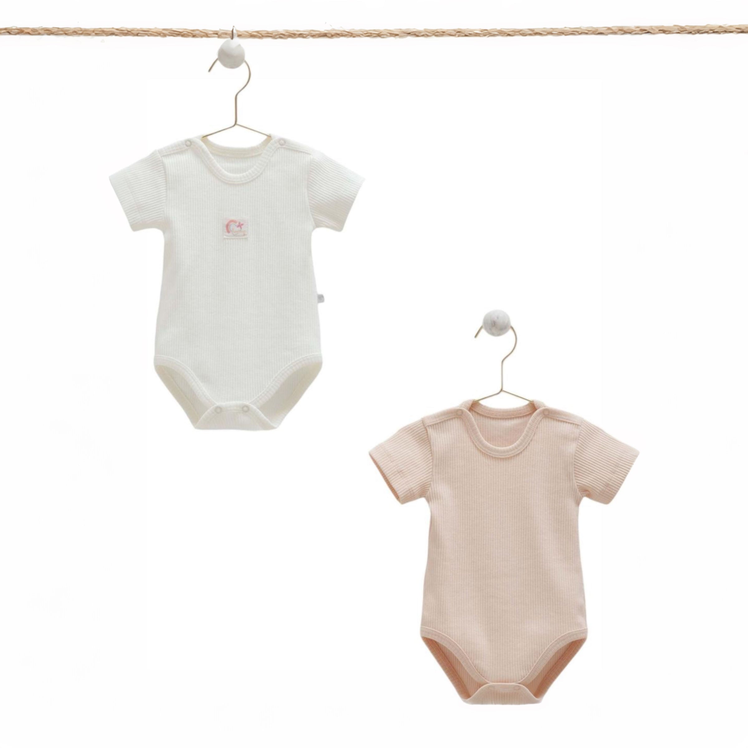 Pack of two Short sleeve bodysuit white and salmon cotton