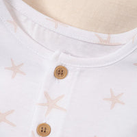 2 pieces summer sleepwear pyjama for boy starfishes design with buttons
