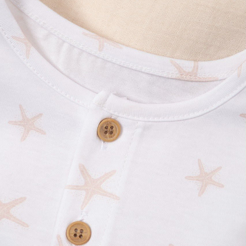 2 pieces summer sleepwear pyjama for boy starfishes design with buttons