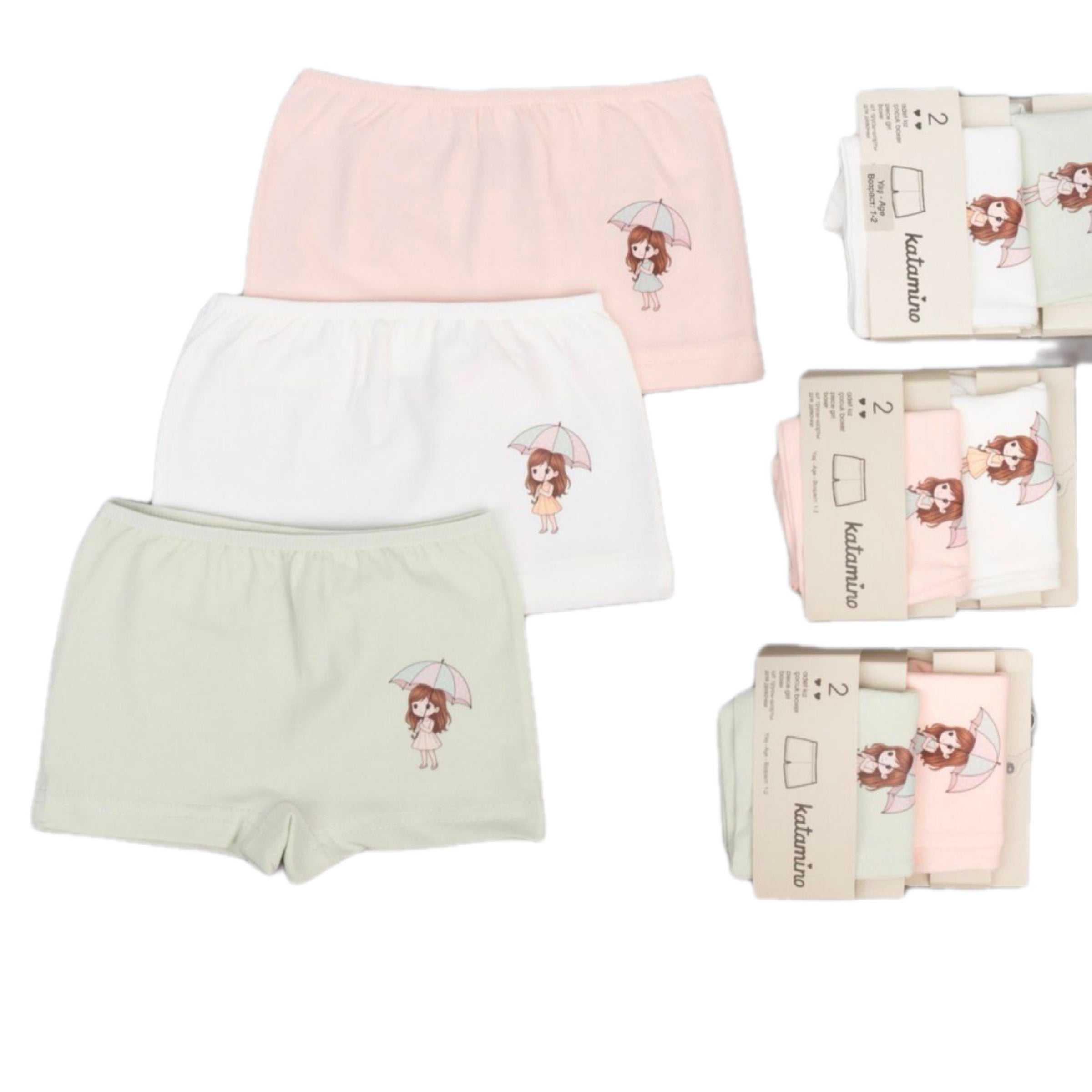 Pack of 2 boxers fo girl Umbrella light colors