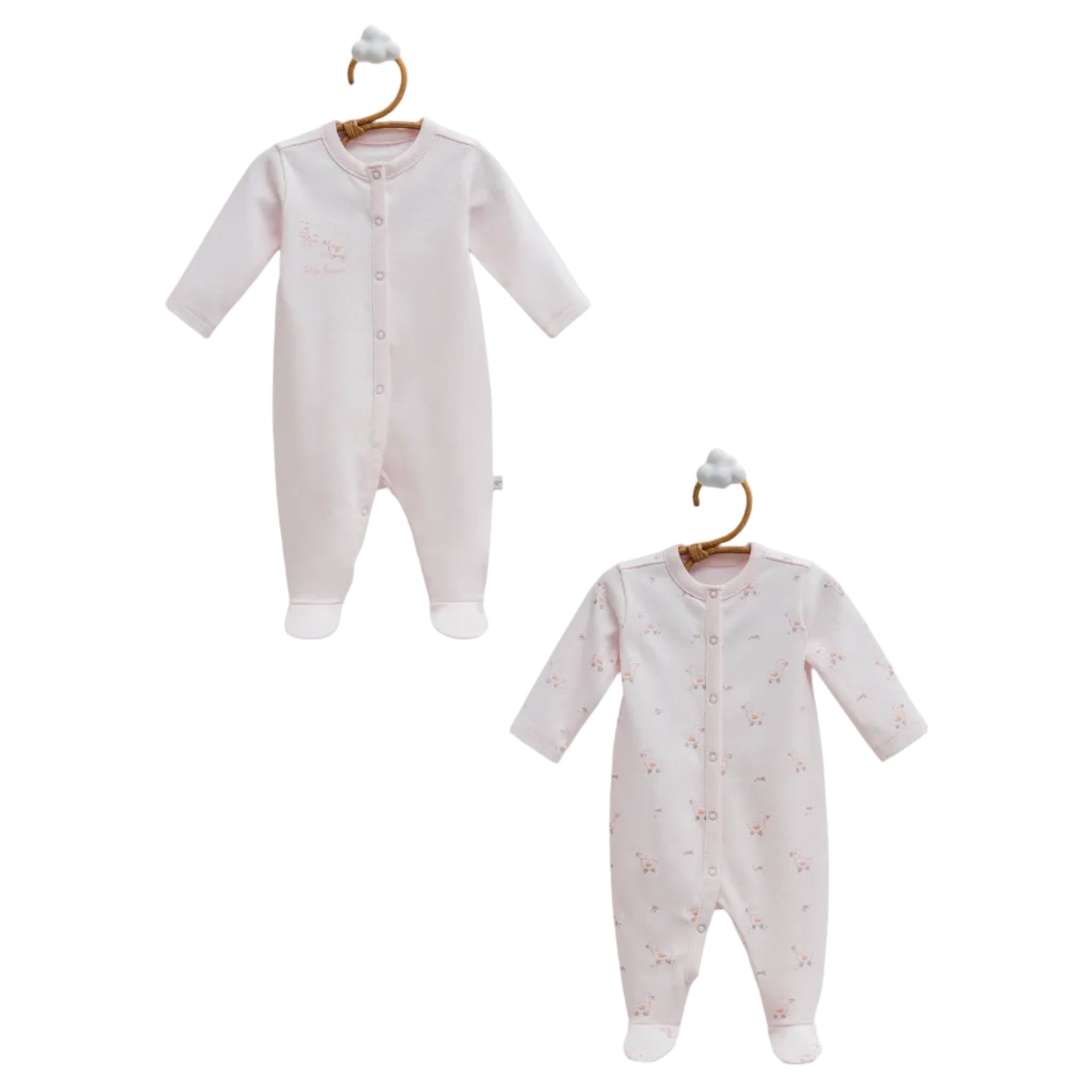 pack of  two cotton pink baby girl overall romper with buttons