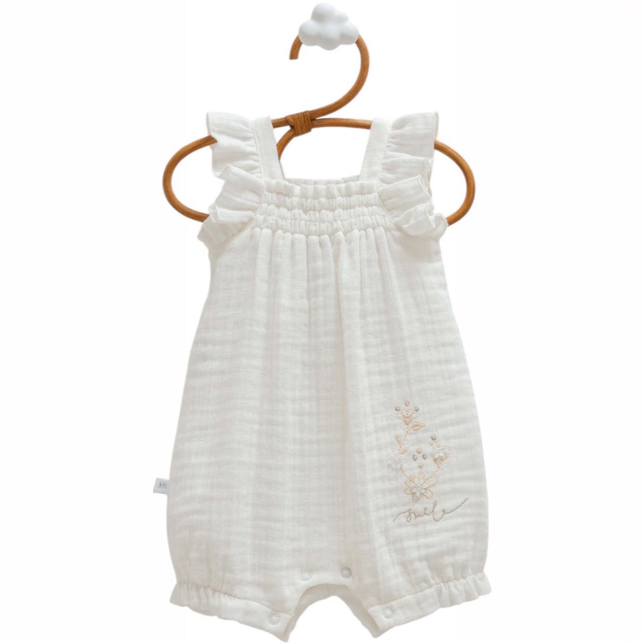 White summer romper sleeveless muslin cotton breathable pink flower design