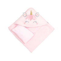 unicorn hooded baby girl towel with gloves 75x75cm