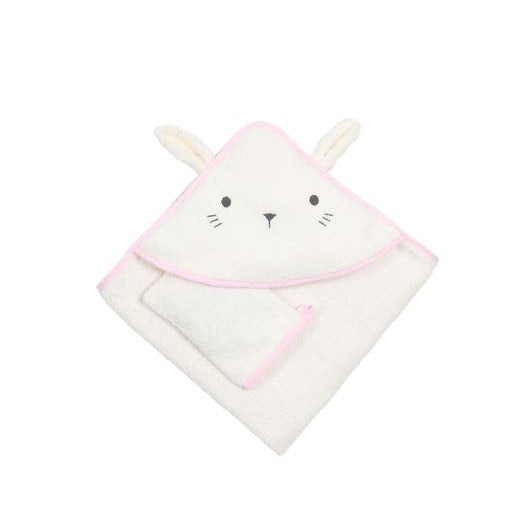soft hooded baby girl rabbit with ears towel  with gloves 75x75cm