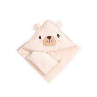 white or beige hooded baby towel with gloves 75x75cm
