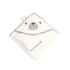 white or beige hooded baby towel with gloves 75x75cm