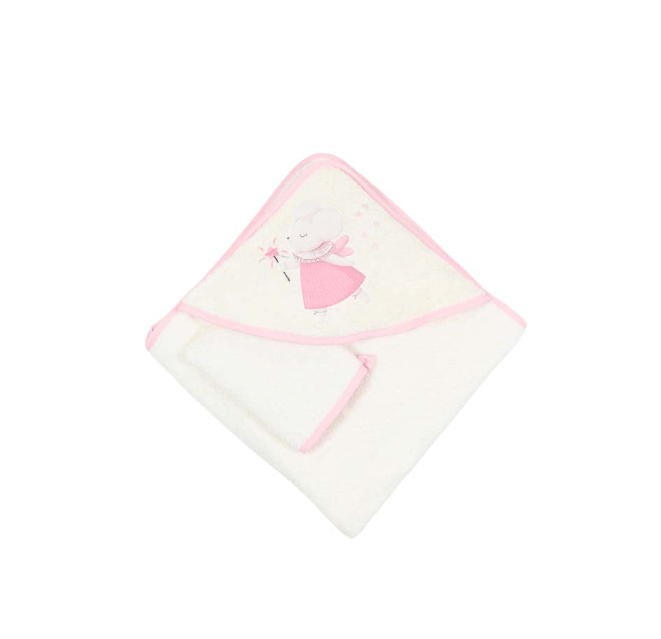 fairy hooded baby girl towel with gloves 75x75cm