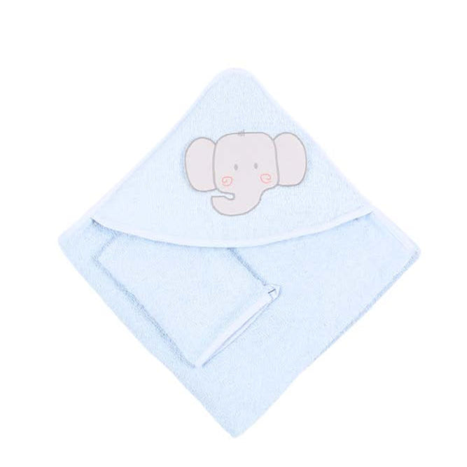 hooded baby boy towel elephant with gloves 75x75cm