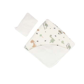 muslin towel and washing glove set dino