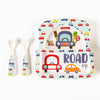 4 pcs melamine food set car design for baby boy