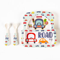 4 pcs melamine food set car design for baby boy