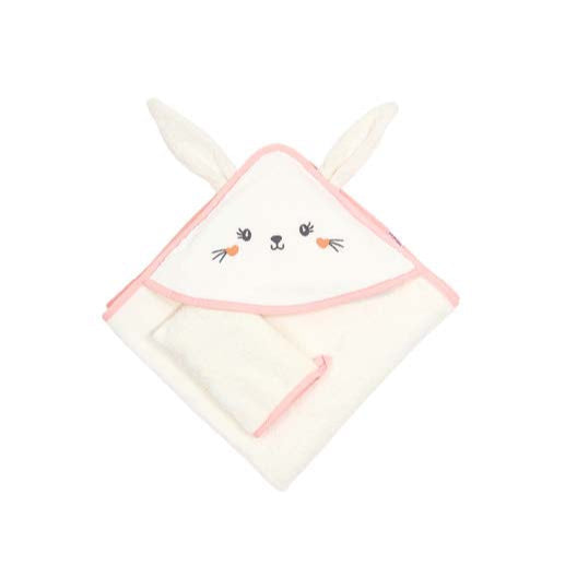 pinky rabbit  hooded baby towel with gloves 75x75cm