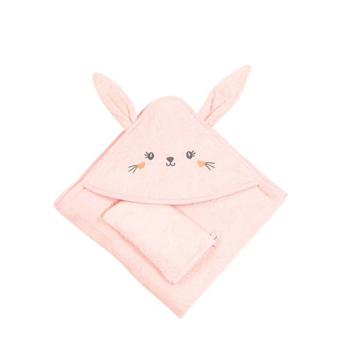 pinky rabbit  hooded baby towel with gloves 75x75cm