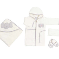 bathrobe set of 4 pieces elephant for baby boy