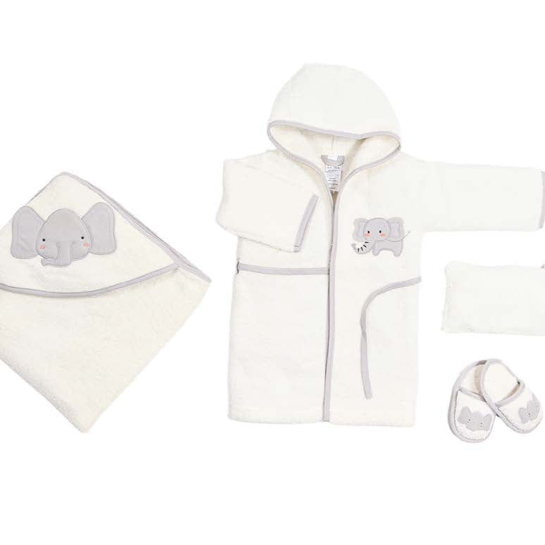 bathrobe set of 4 pieces elephant for baby boy