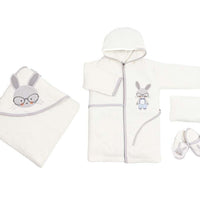 bathrobe set of 4 pieces grey rabbit  for baby boy