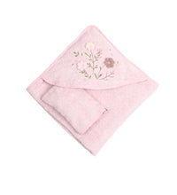 floral hooded baby towel with gloves 75x75cm
