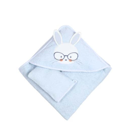 rabbit  hooded baby towel with gloves 75x75cm