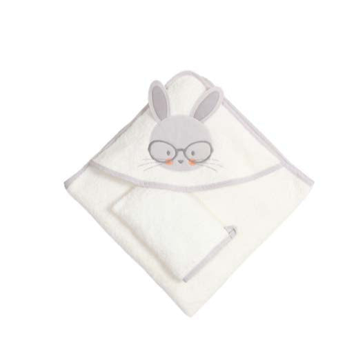 rabbit  hooded baby towel with gloves 75x75cm