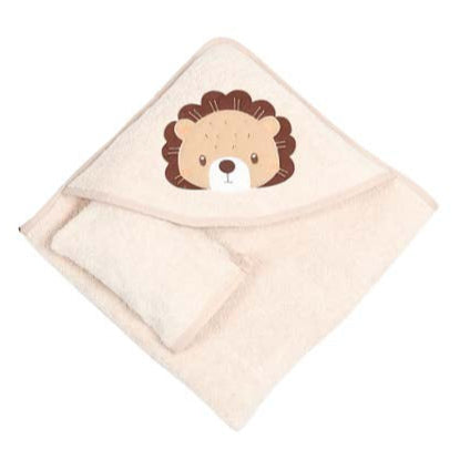 lion hooded baby towel with gloves 75x75cm