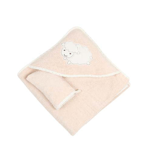sheep hooded baby towel with gloves 75x75cm