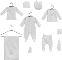 Newborn hospital set cotton 10 peices white color with track design height 56-62cm (Copy)
