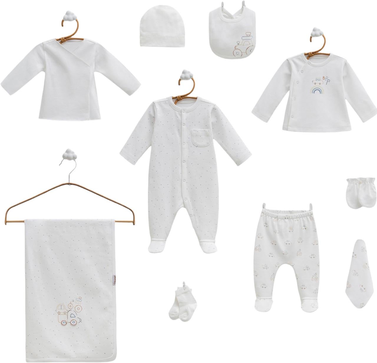 Newborn hospital set cotton 10 peices white color with track design height 56-62cm (Copy)