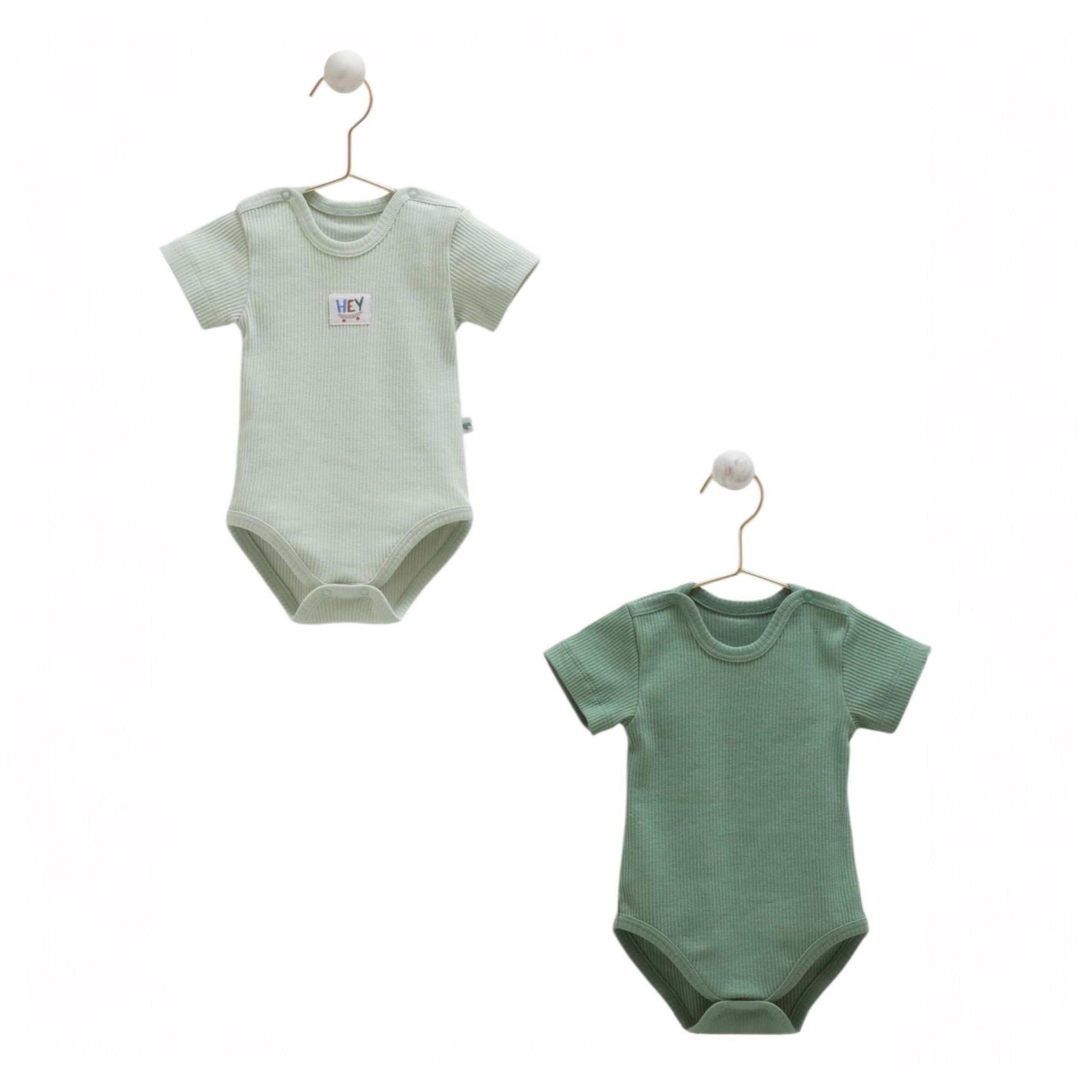 Pack of two bodysuit for baby boy short sleeve soft cotton green color