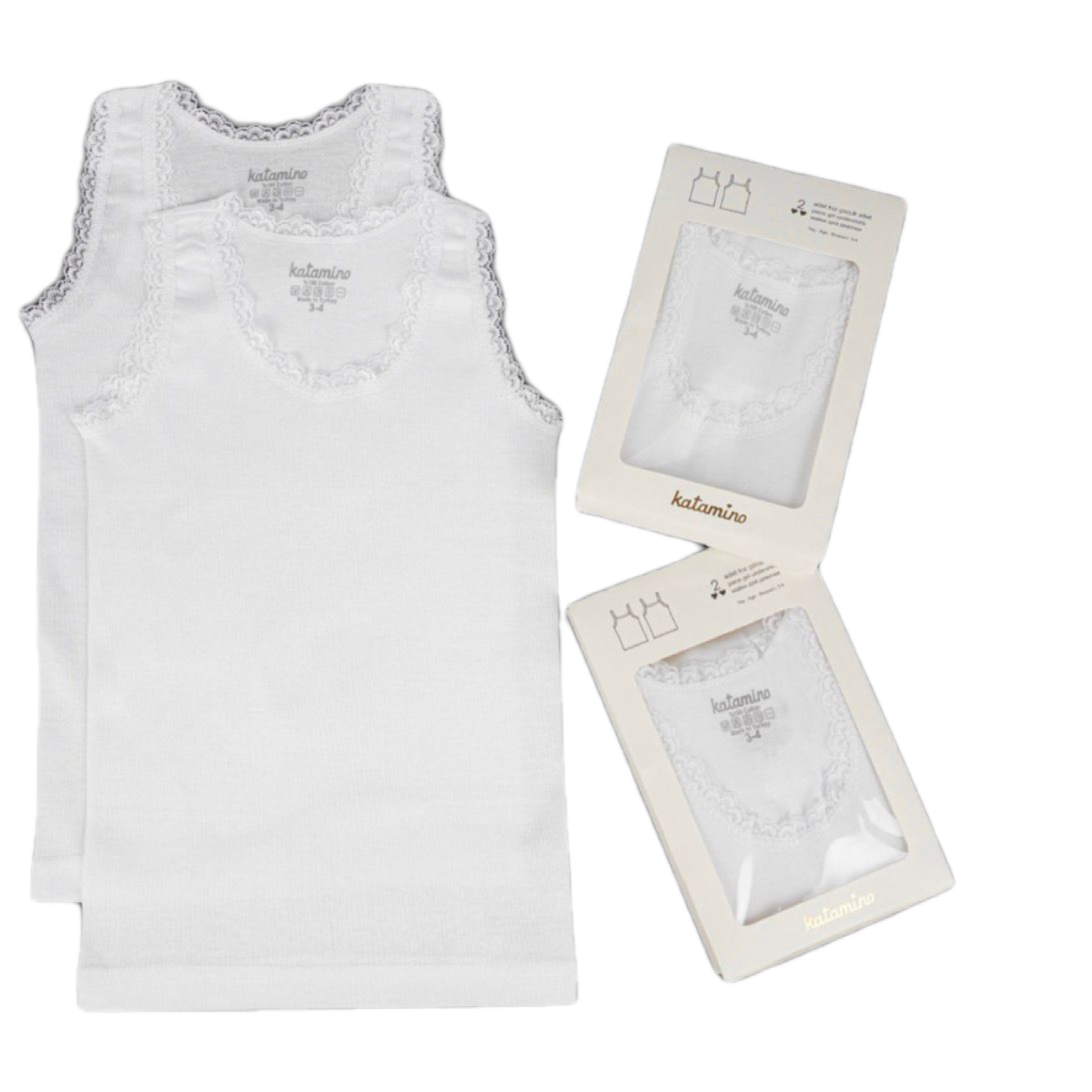 Pack of 2 singlet for girl cotton white basics from 1 to 11Y