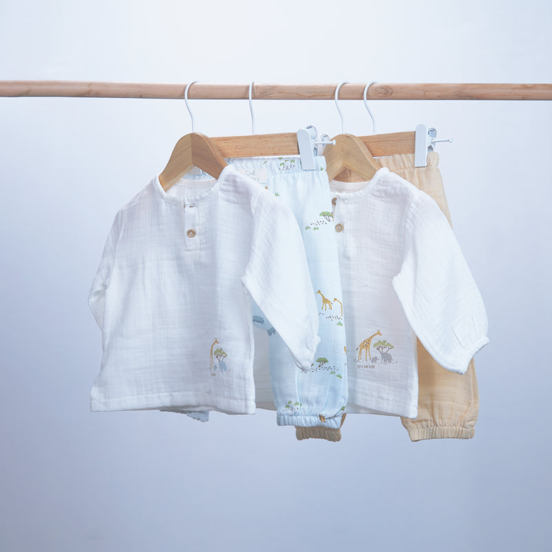 set of 2 pieces muslin light shirt and pant for baby boy