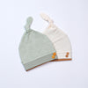 pack of 2 newborn hats with tie and buttons pink and beige
