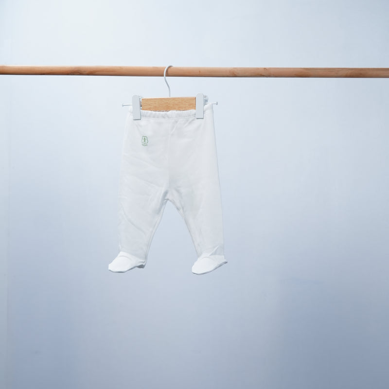 white organic joggers for baby with feet