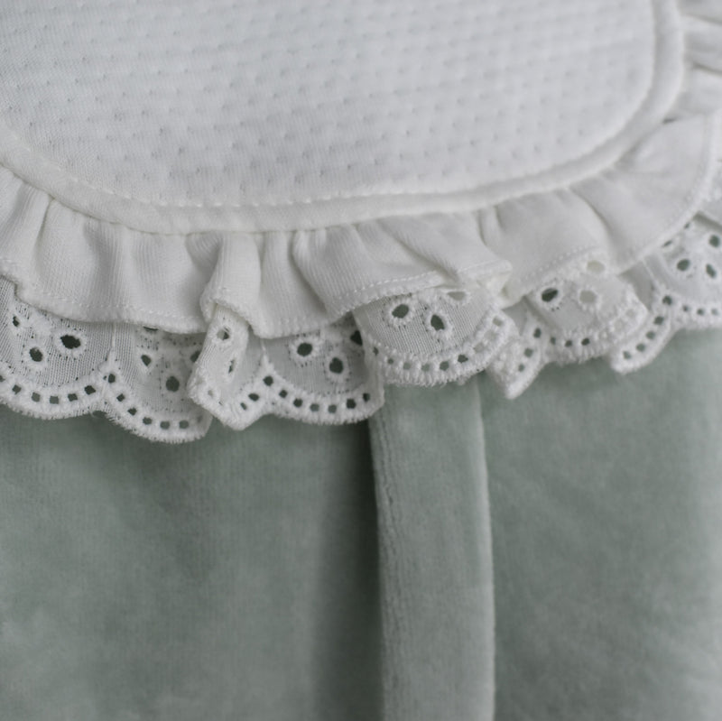 fleece romper for baby girl green with dentelle
