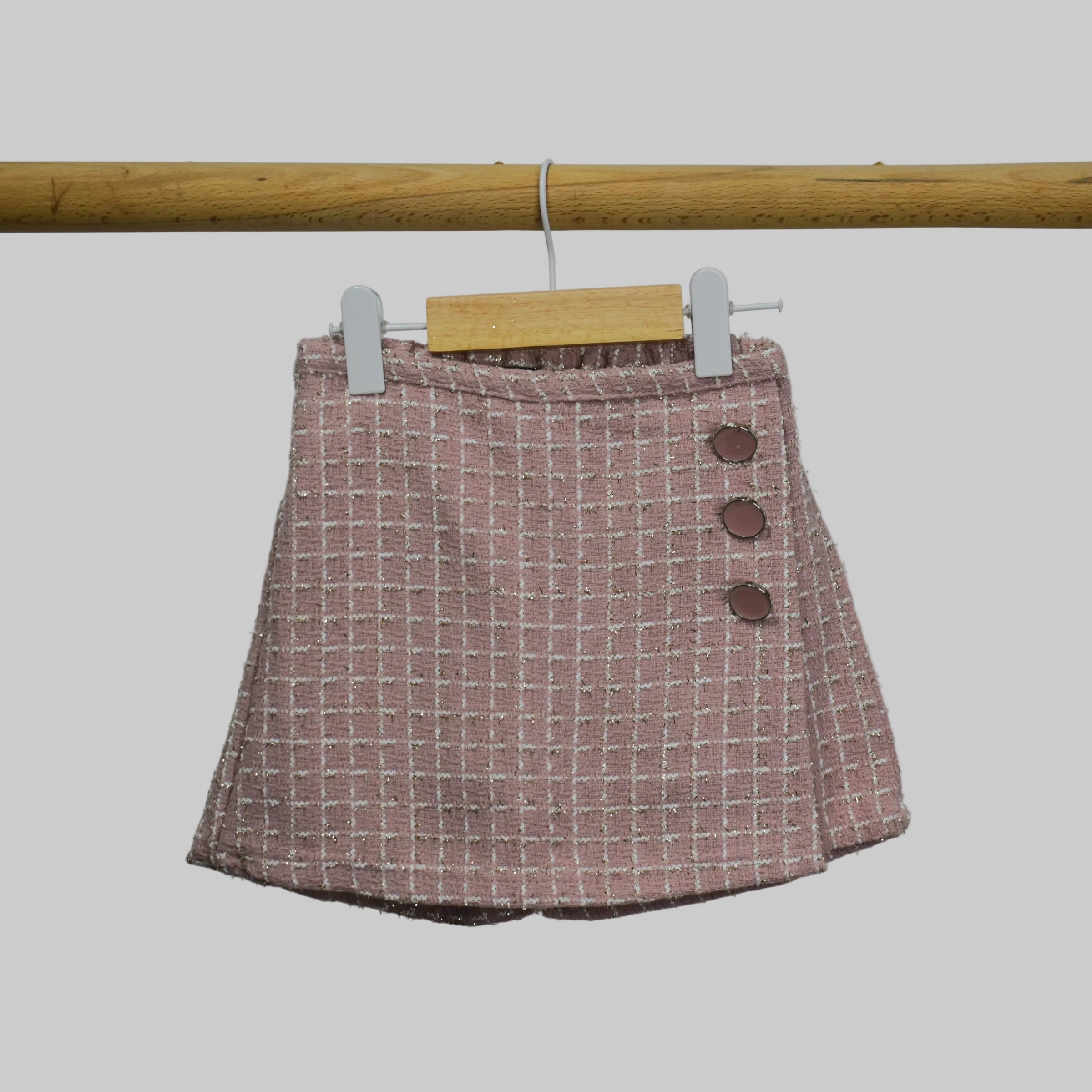 toddler girl pink skirt with built in short and three button classic and elegant