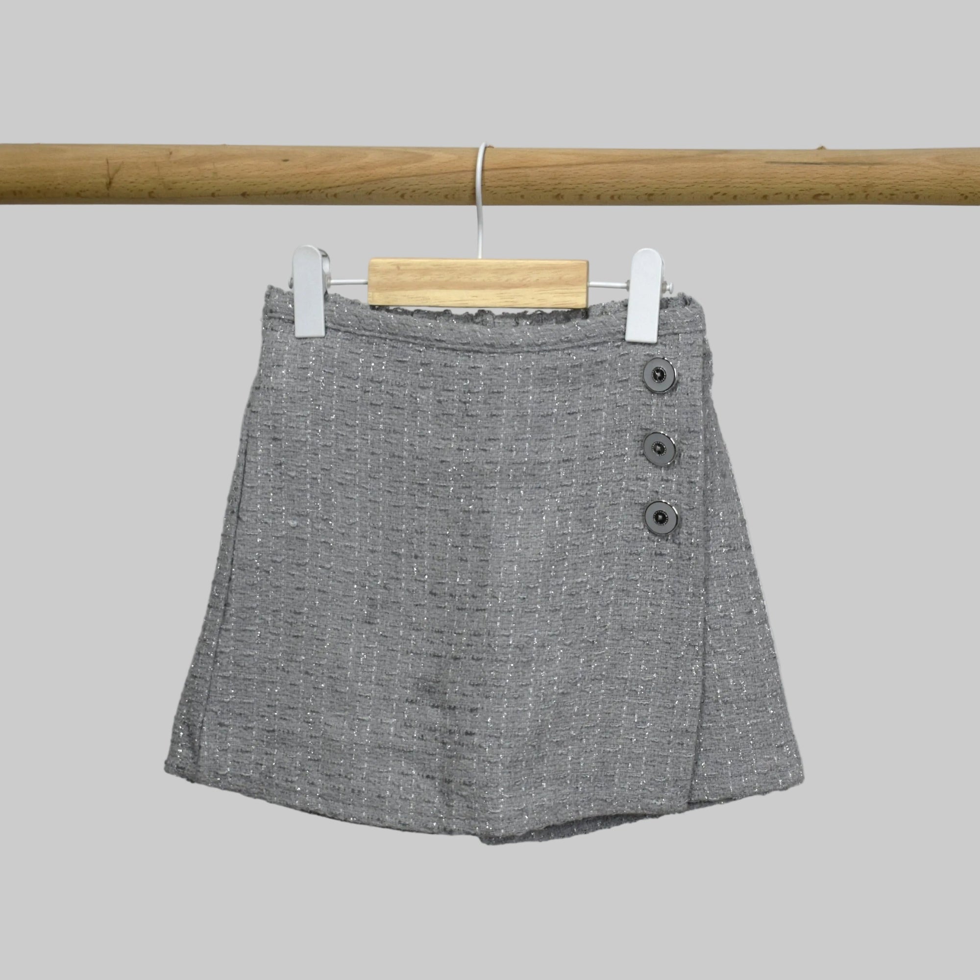 Girl Skirt grey with button and built in short Classy from 6Y to 14Y