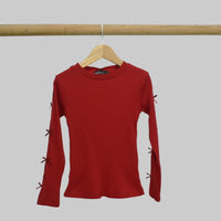girl sweatshirt with sleeve design soft cotton available in Red