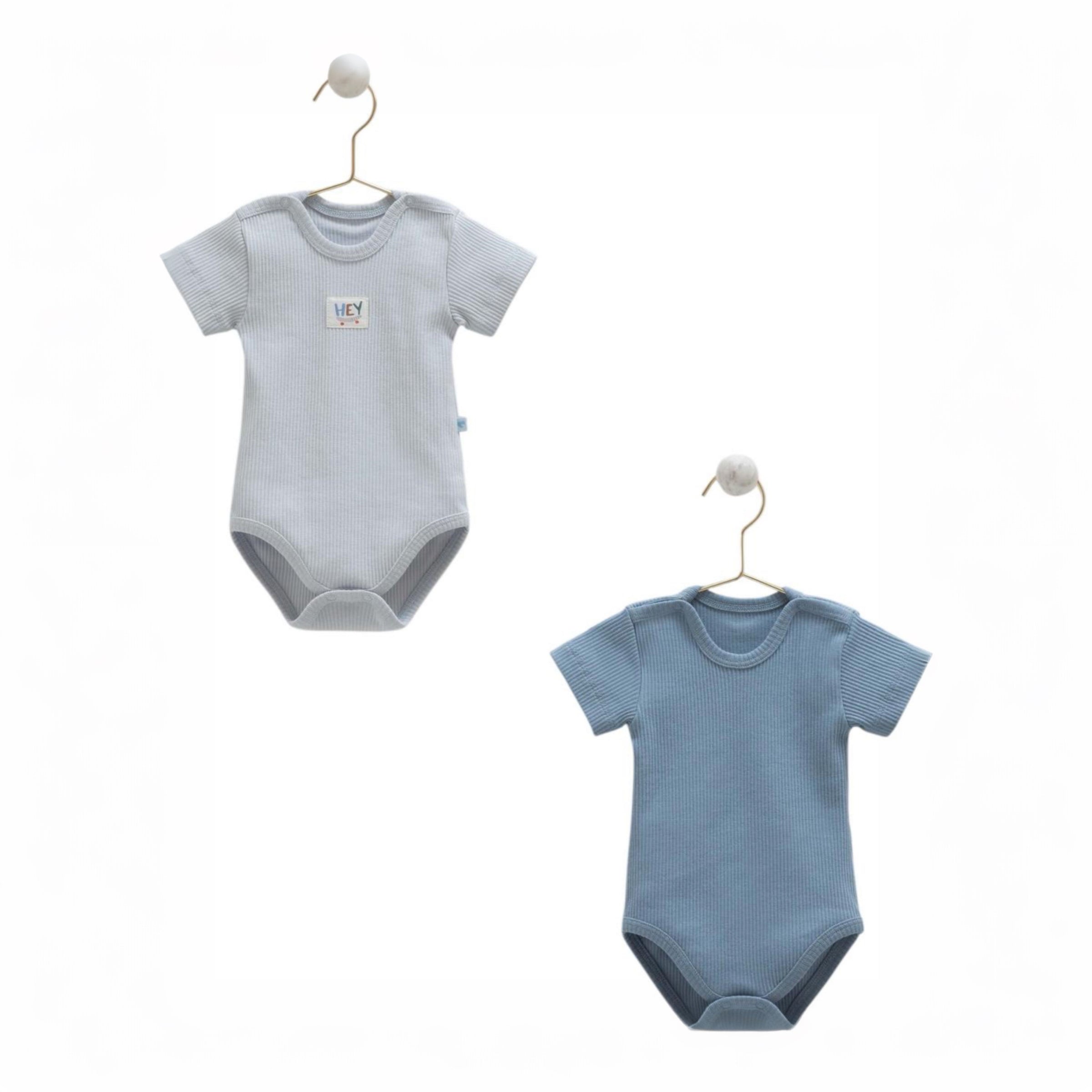 Pack of two bodysuit for baby boy short sleeve soft cotton blue color