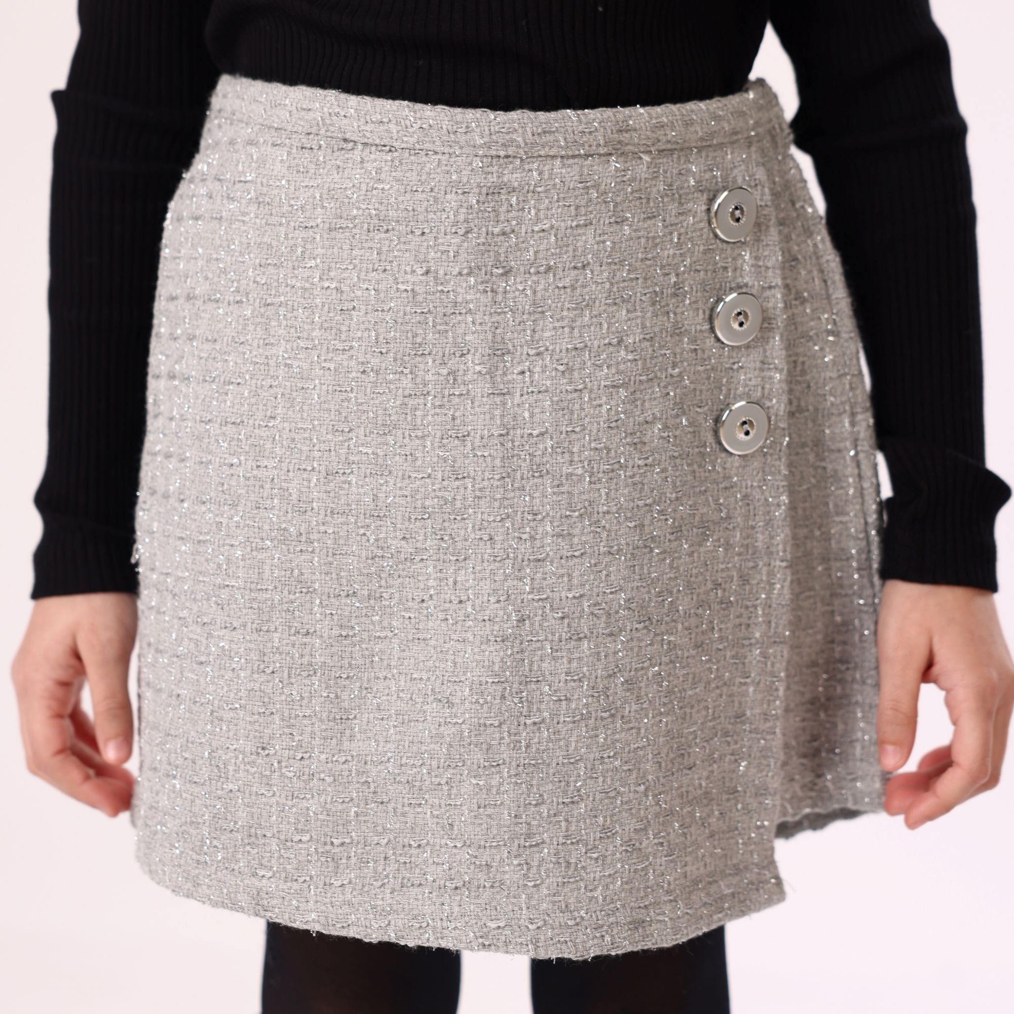 Girl Skirt grey with button and built in short Classy from 6Y to 14Y