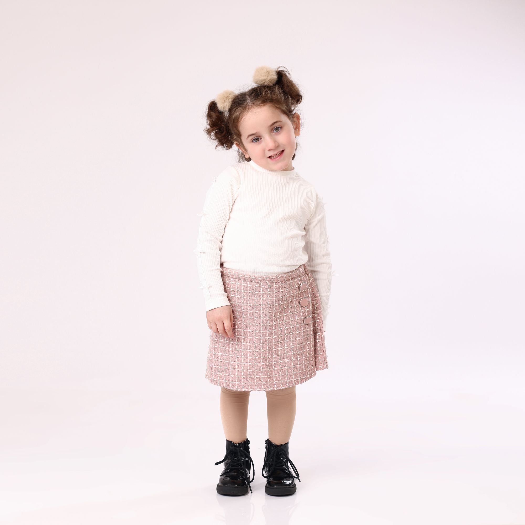 toddler girl pink skirt with built in short and three button classic and elegant