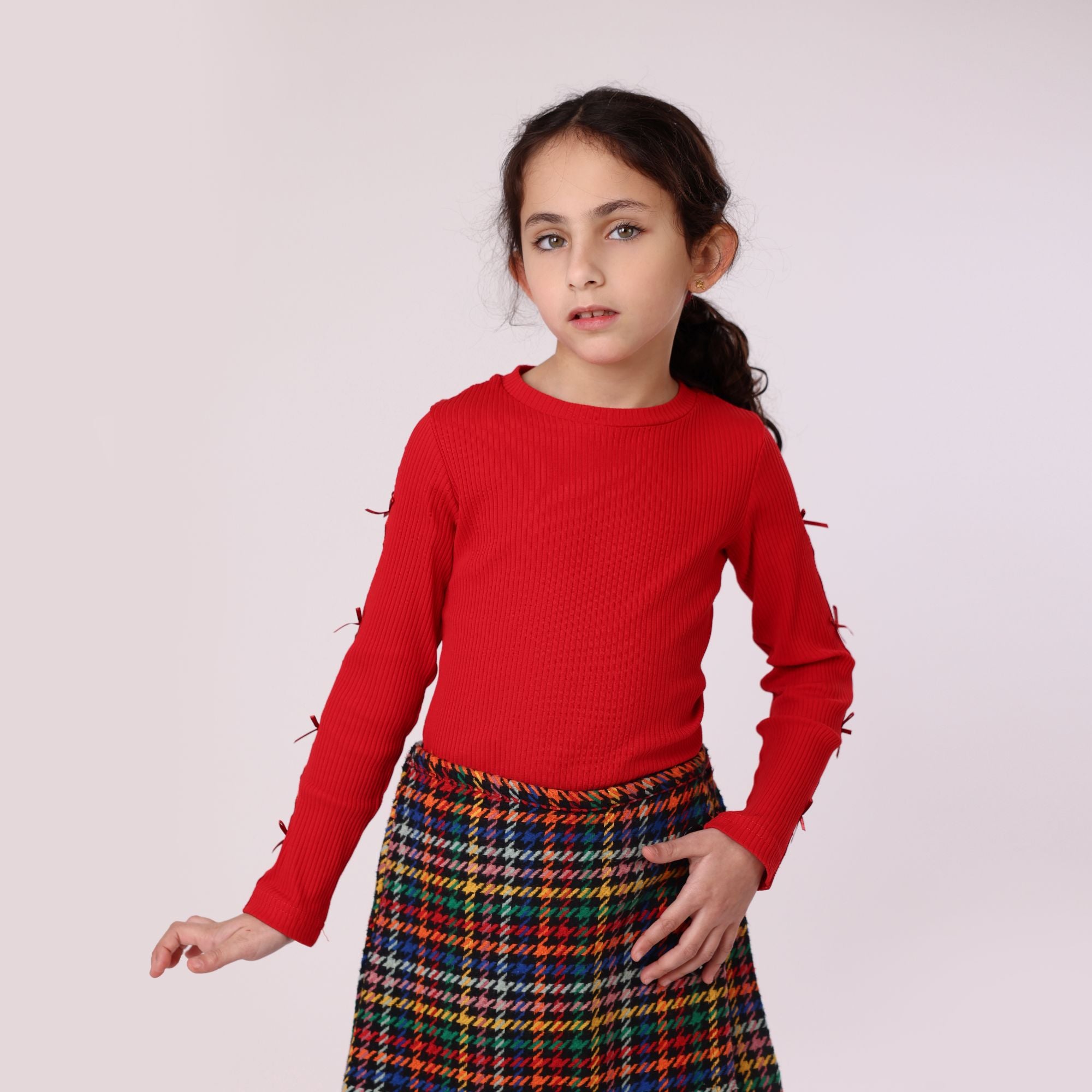 girl sweatshirt with sleeve design soft cotton  Red