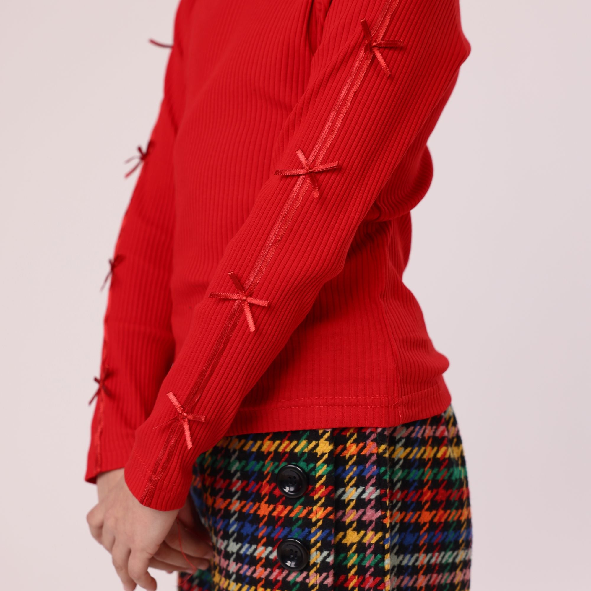 girl sweatshirt with sleeve design soft cotton  Red