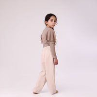 girl sweatshirt with shoulder design beige color